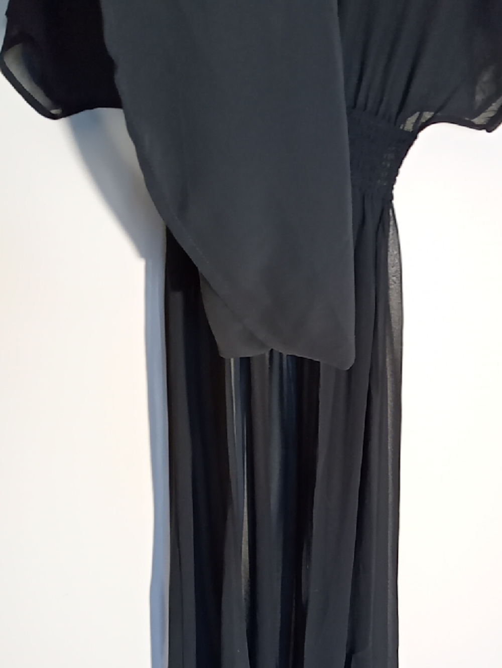 ASOS Black V-Neck Maxi Swim Cover-up with Smocked Waist Size 0 Ptp 14" L 58" - Picture 5 of 10